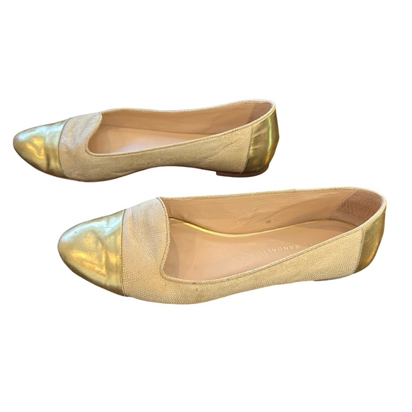 Loeffler Randall Metallic Gold Toe Cap Cream Pebbled Leather Flats 7.5 - Picture 1 of 7